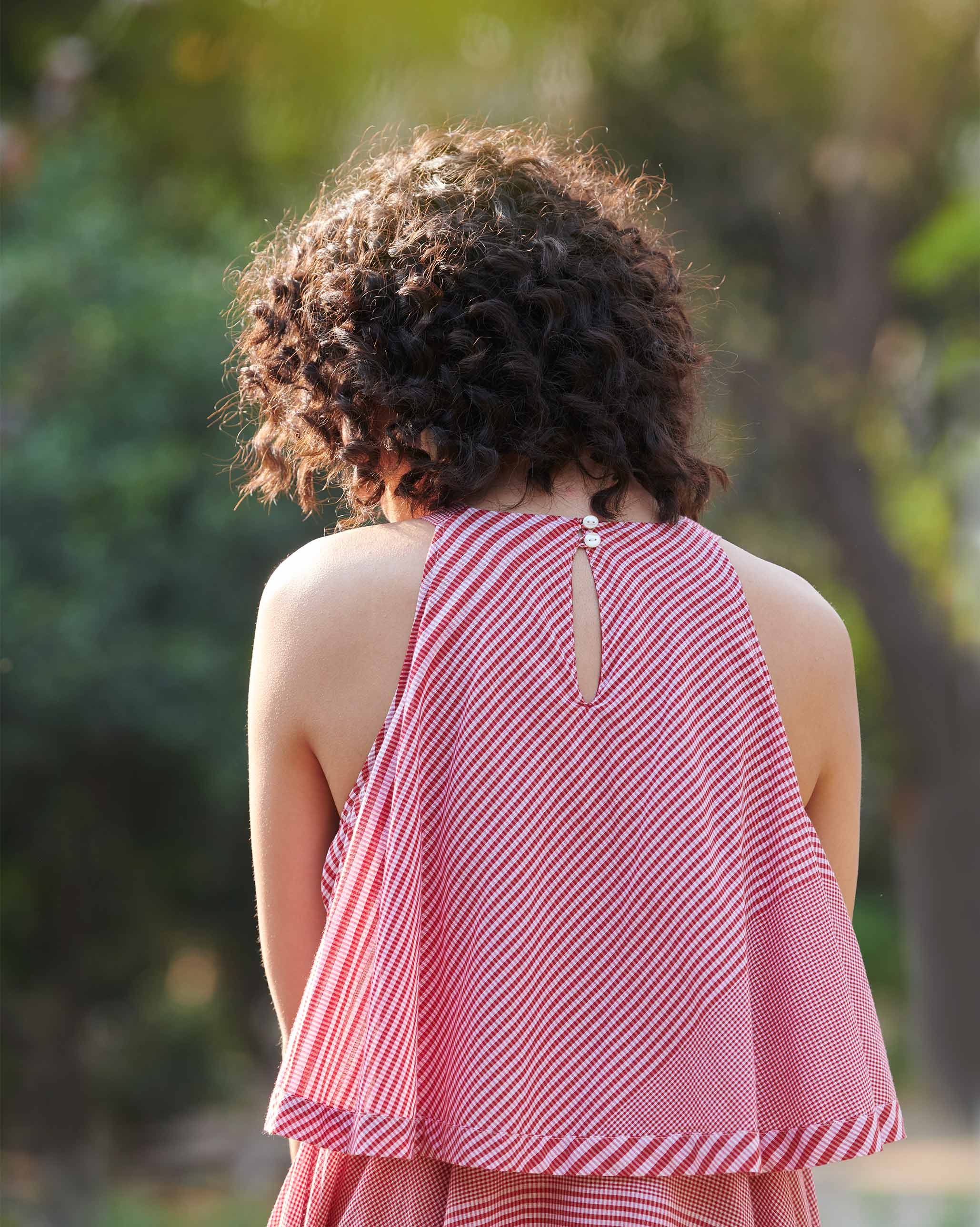 Flared Halter Dress - Red & Ivory