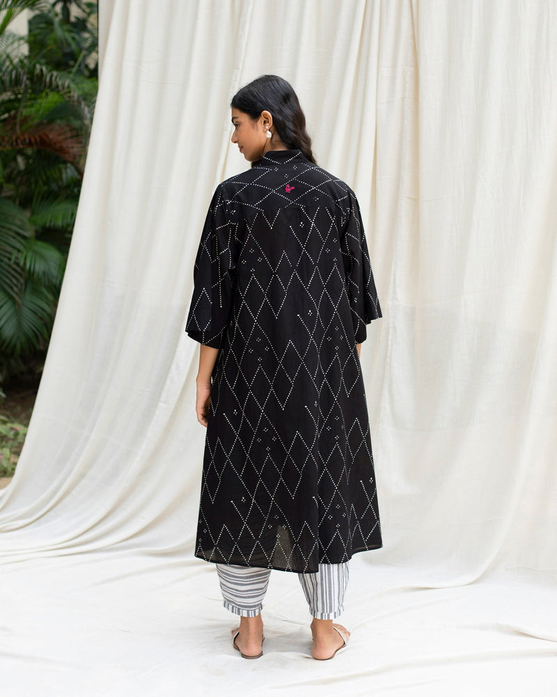 Long Shirt Kurta  - Black & Ivory