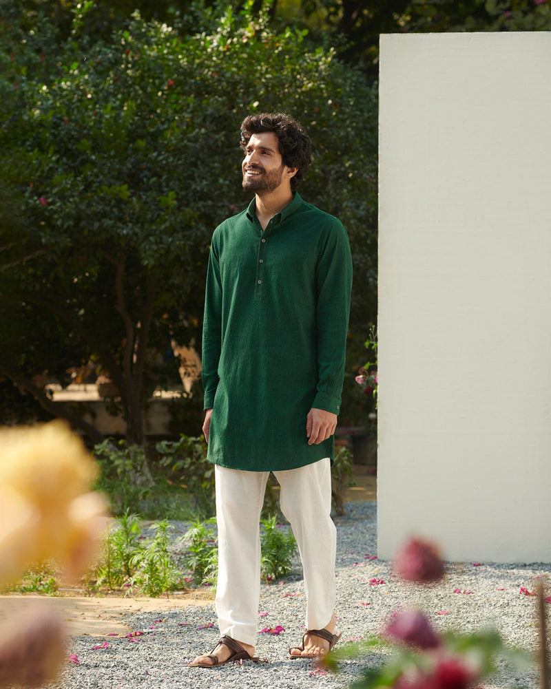 Kantha Stitch Kurta - Green