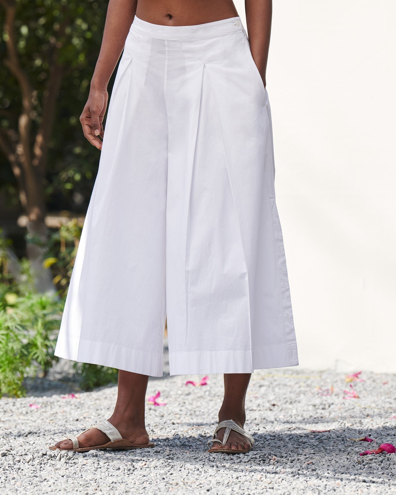 Pleated Flare Culottes - White