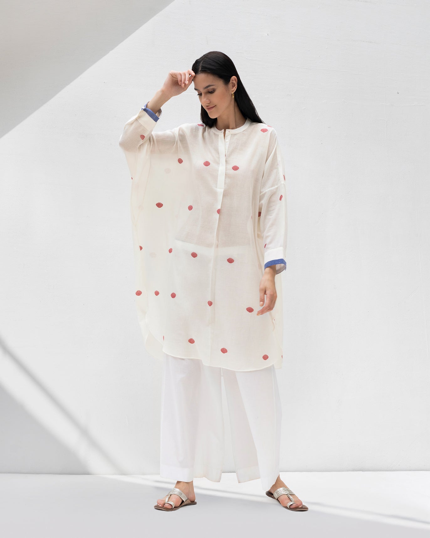 Lazy Sunday Tunic - Ivory & Red