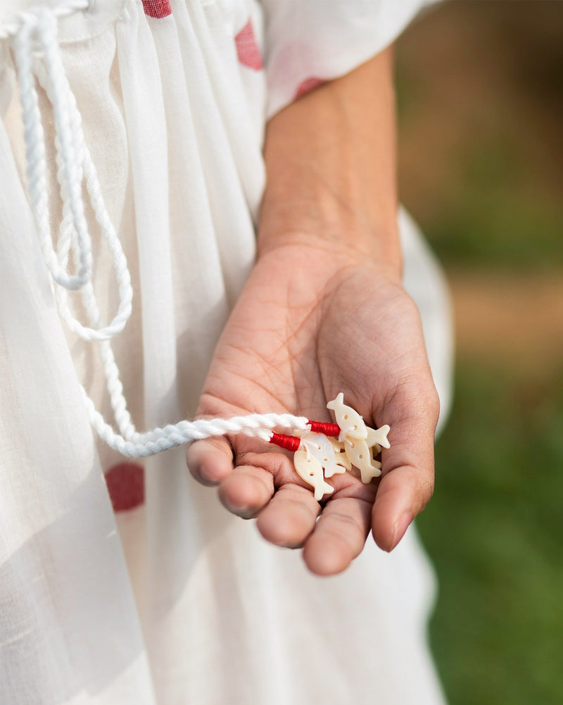 Drawstring Kaftan - Ivory & Red