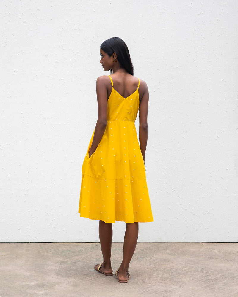 Strappy Flare Dress - Yellow & Ivory