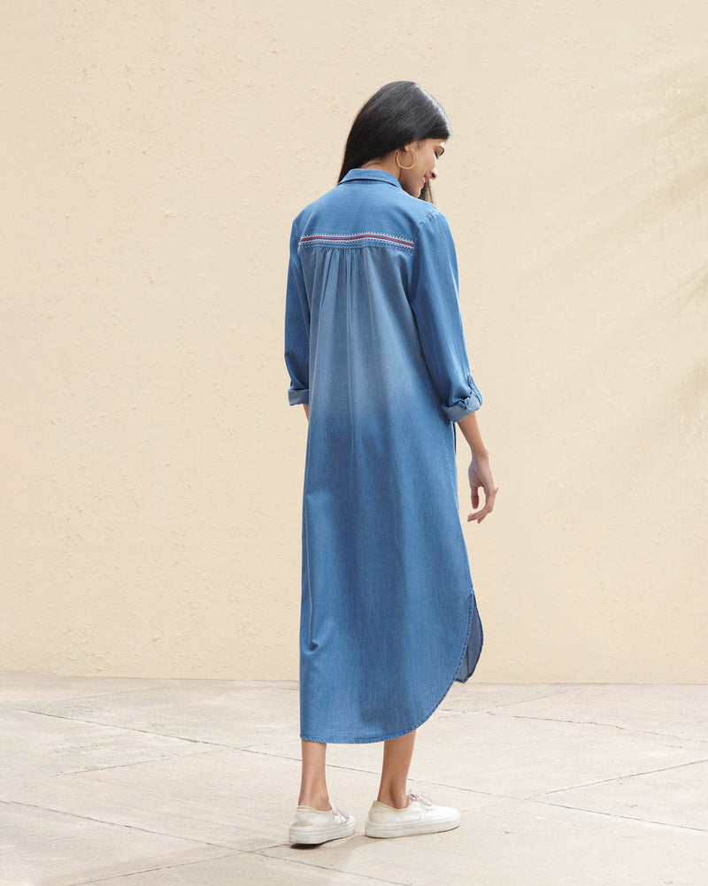 Pristine Long Shirt Dress - Denim