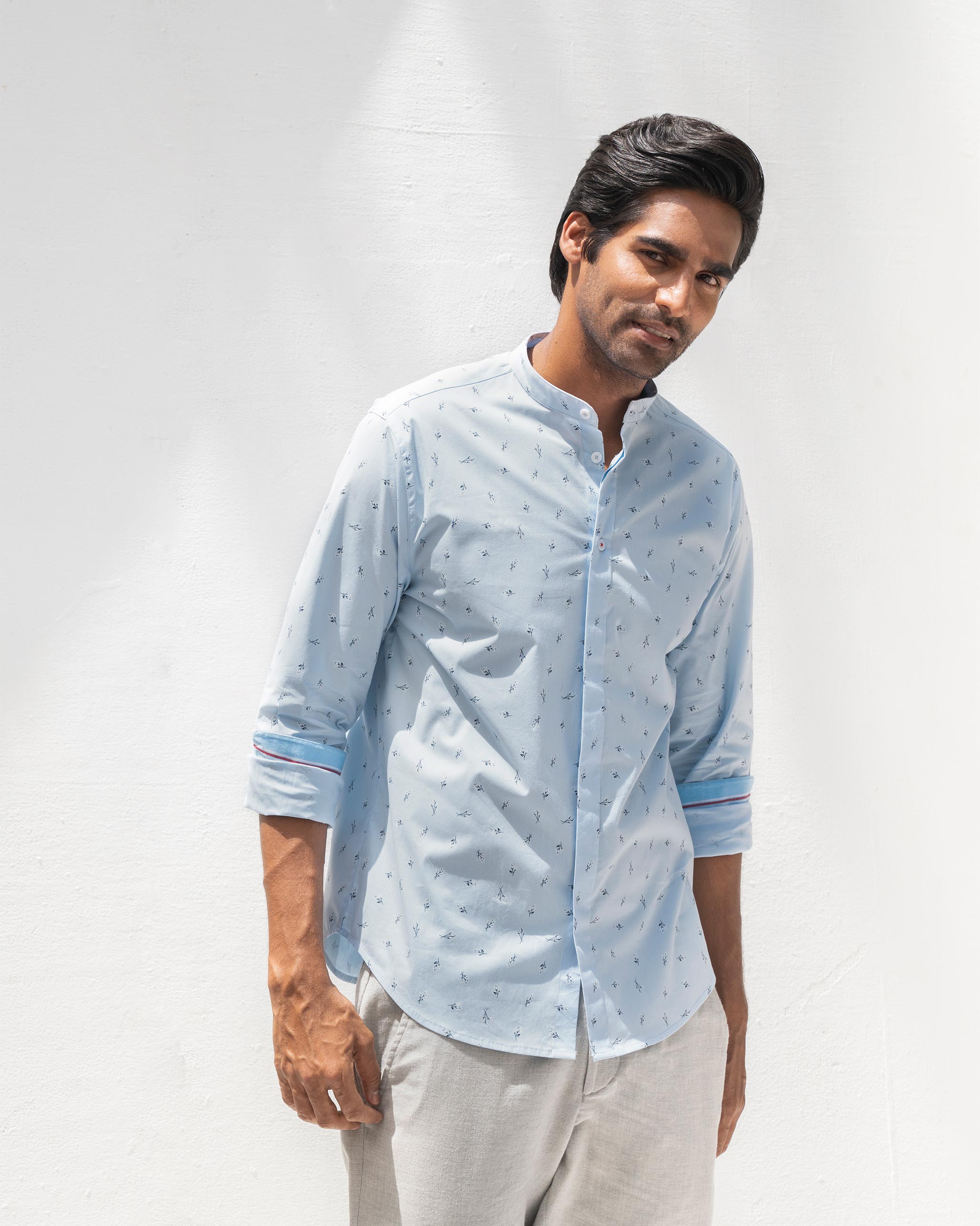 One Button Shirt - White & Blue