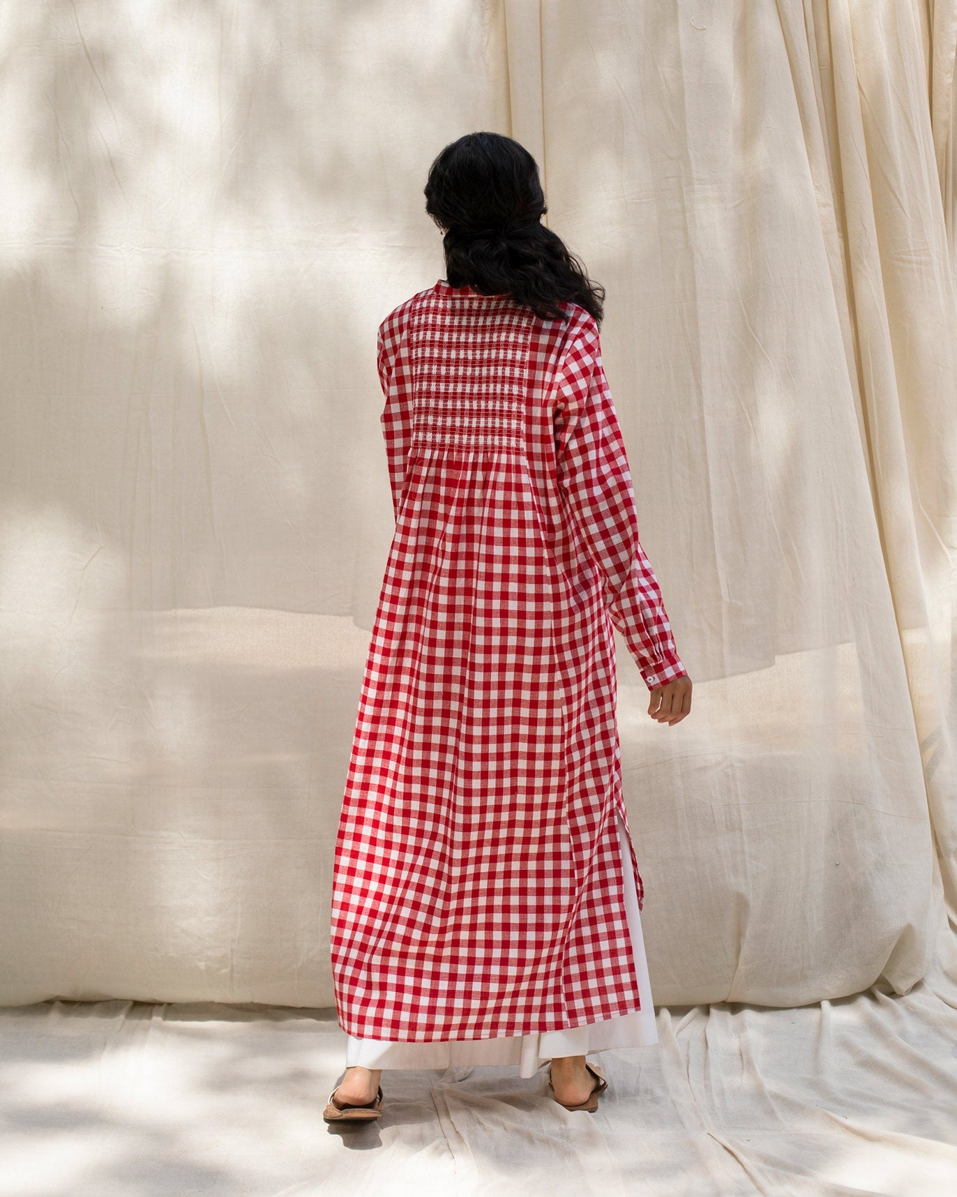 Smocked Back Kurta - Red & White