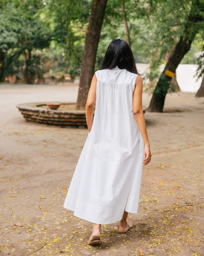 Gathered Tier Dress - White