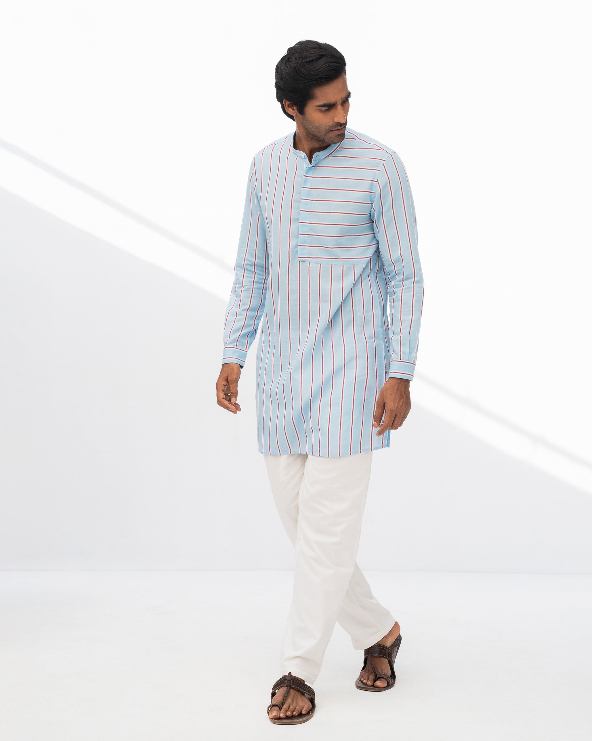 Panel Kurta - Blue & Red Stripe