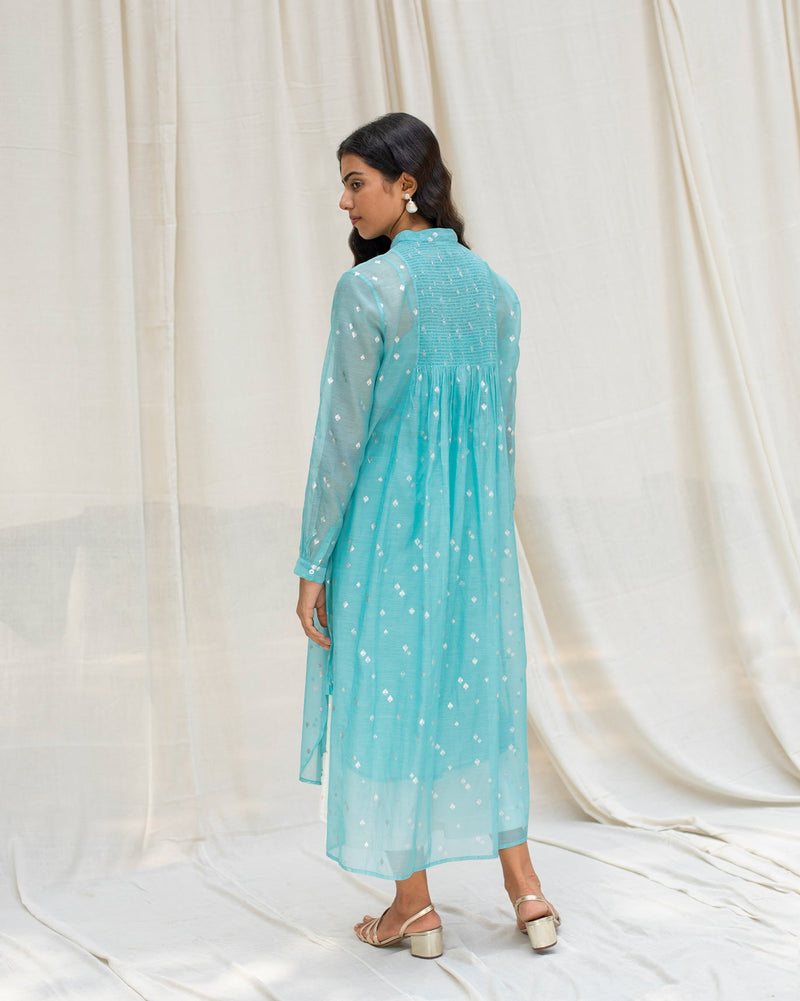 Smock Back Kurta with Slip - Sea Blue