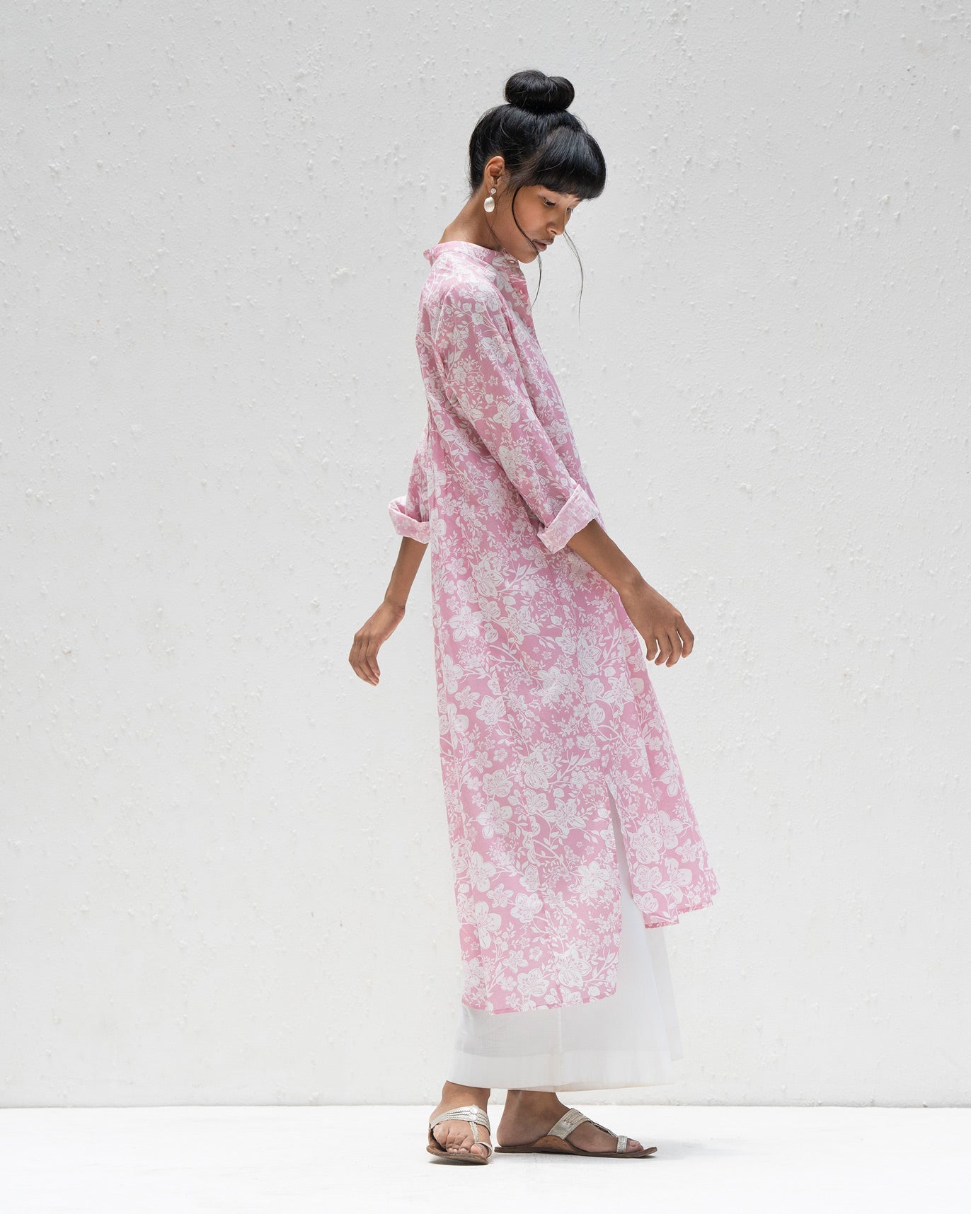 Smocked Back Kurta - Pink & Ivory