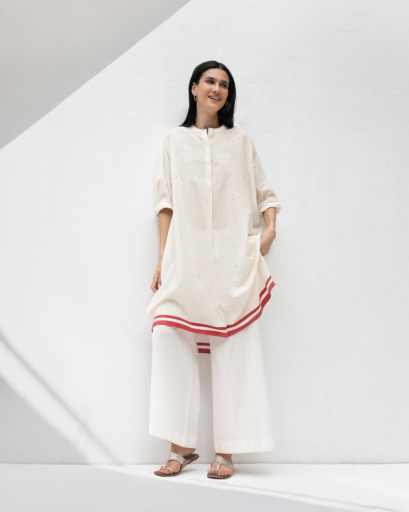 Lazy Weekend Tunic - Ivory & Red