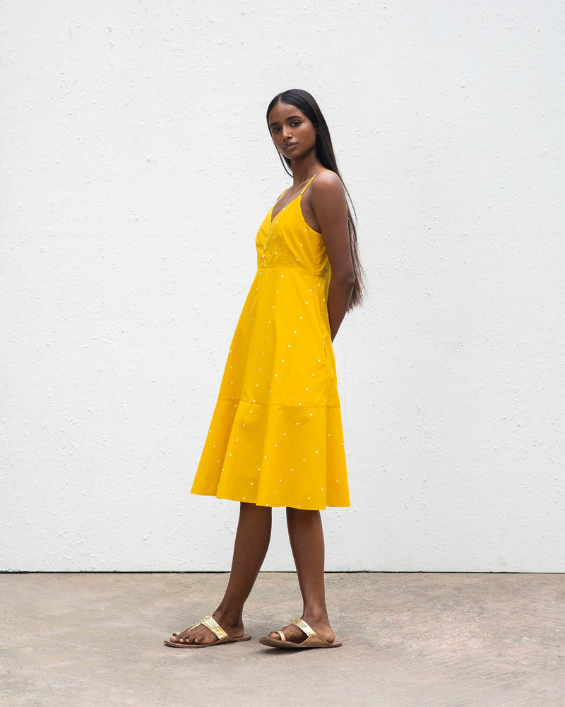 Strappy Flare Dress - Yellow & Ivory