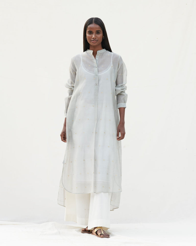 Smocked Back Kurta - Grey