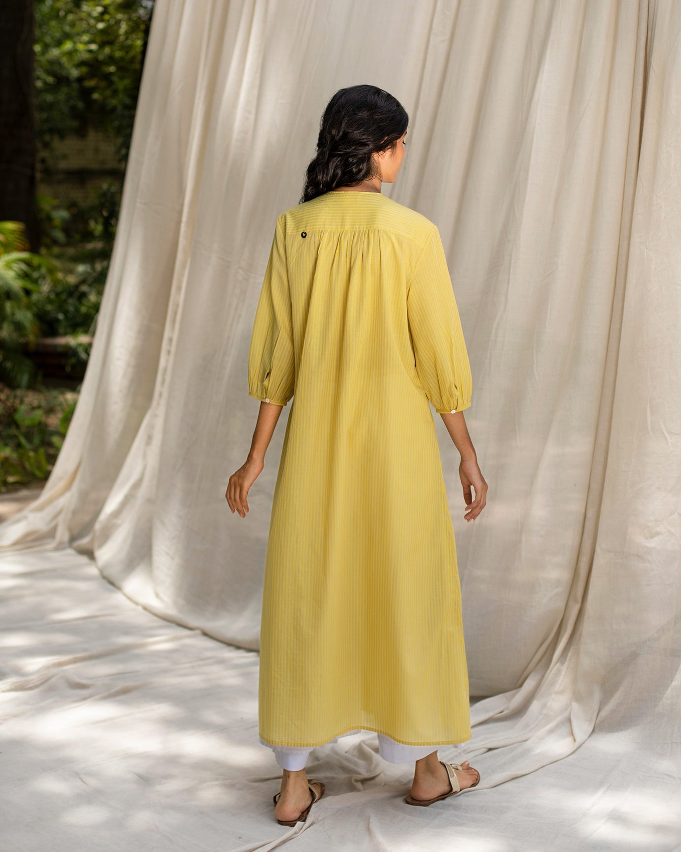 Pleated Waist Kurta - Yellow & Grey