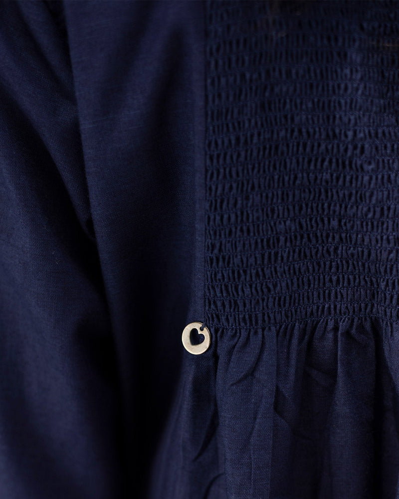 Smocked Back Kurta - Indigo