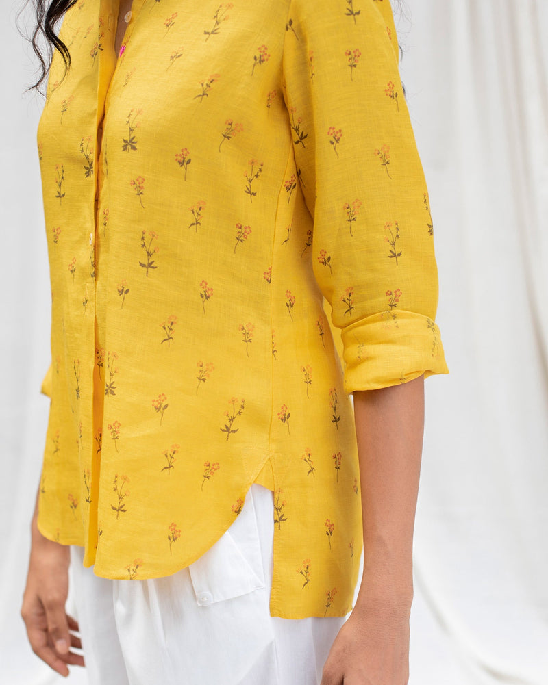 Mandarin Collar Top - Yellow