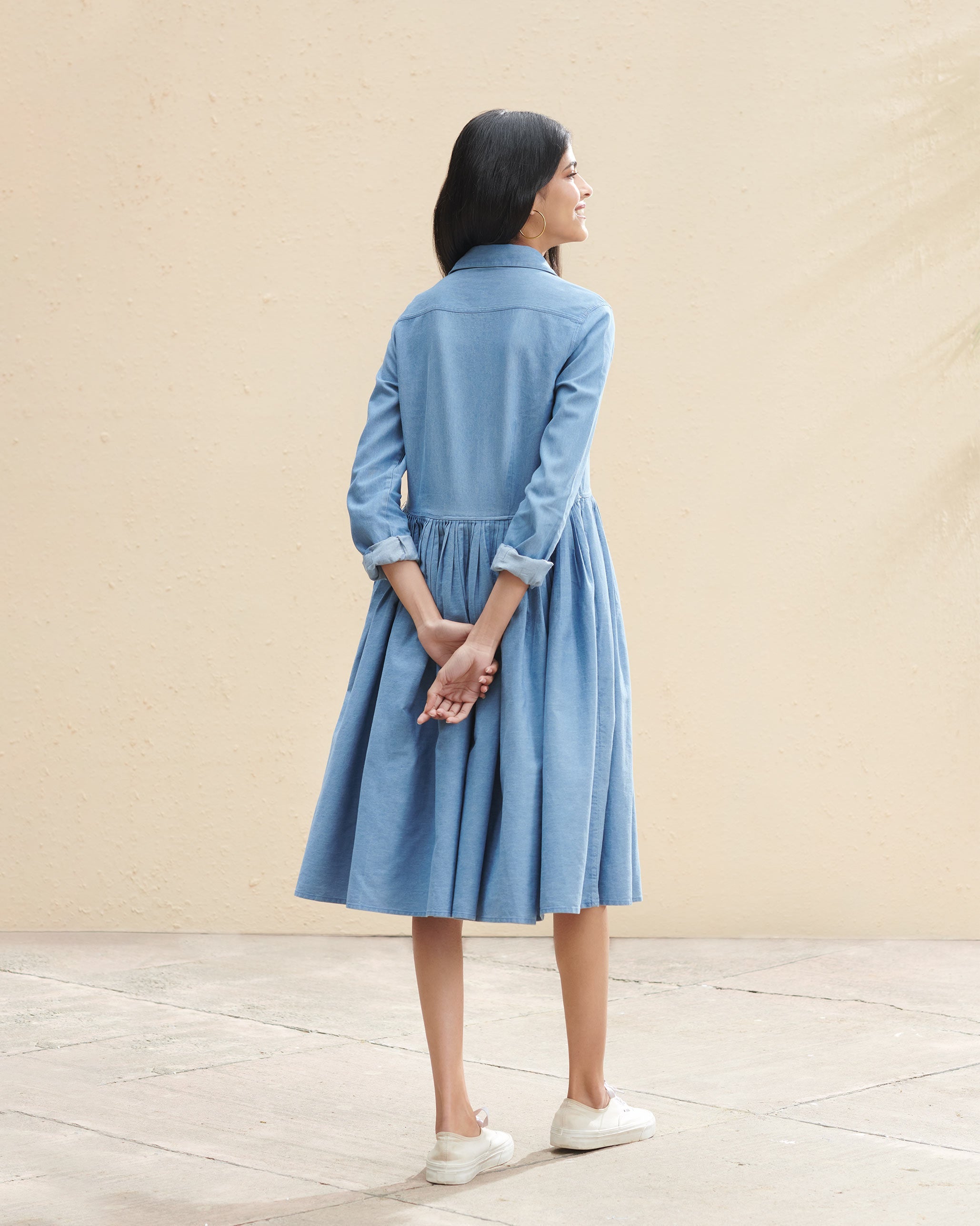 Pleated Shirt Dress - Denim