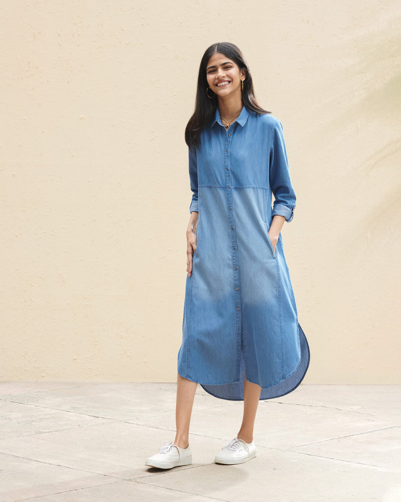 Pristine Long Shirt Dress - Denim