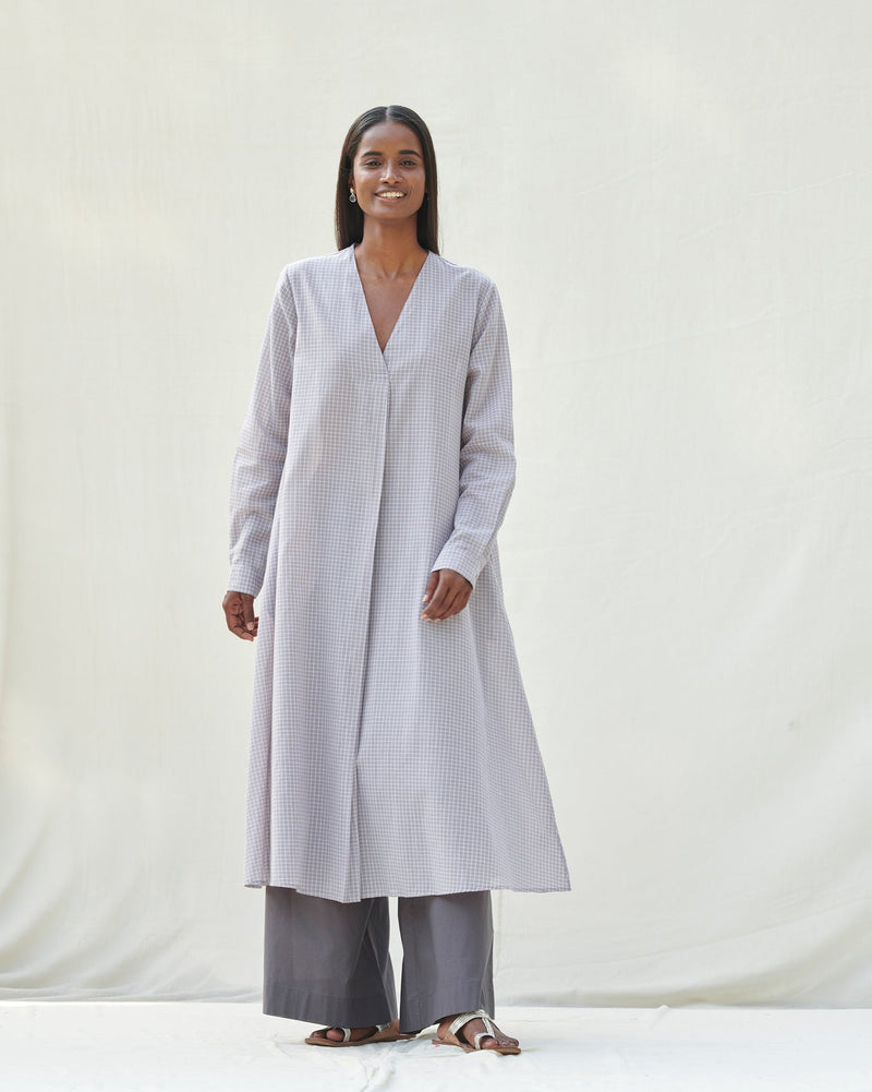 Summer Pleat Kurta - Grey & White