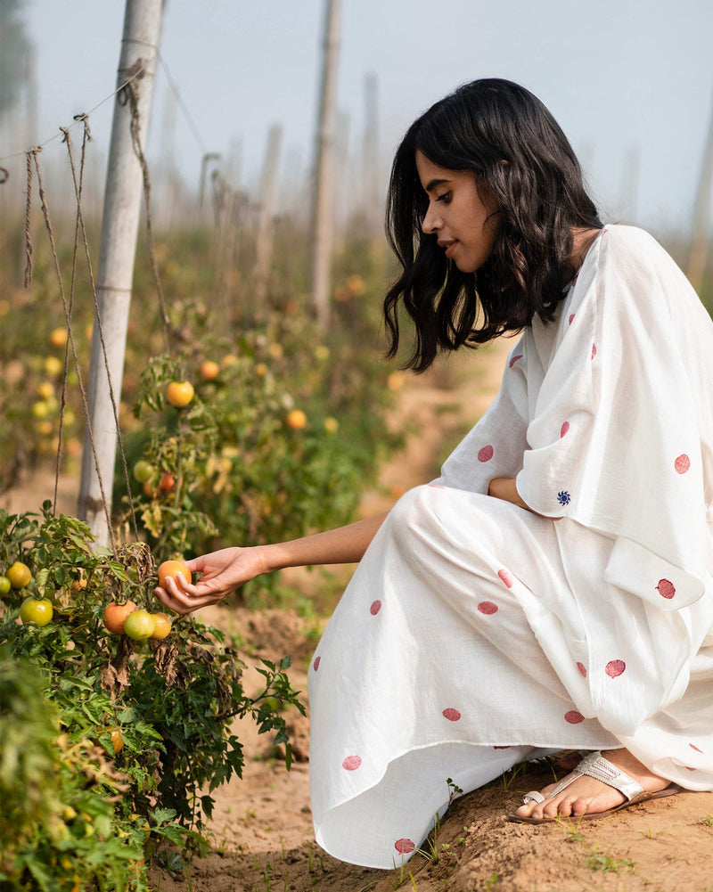 Drawstring Kaftan - Ivory & Red