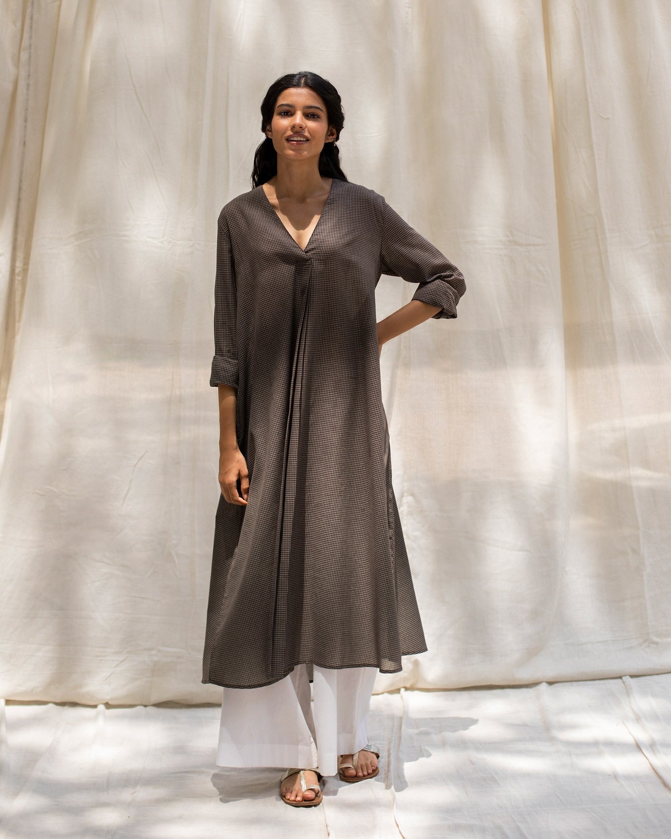 Summer Pleat Kurta - Brown