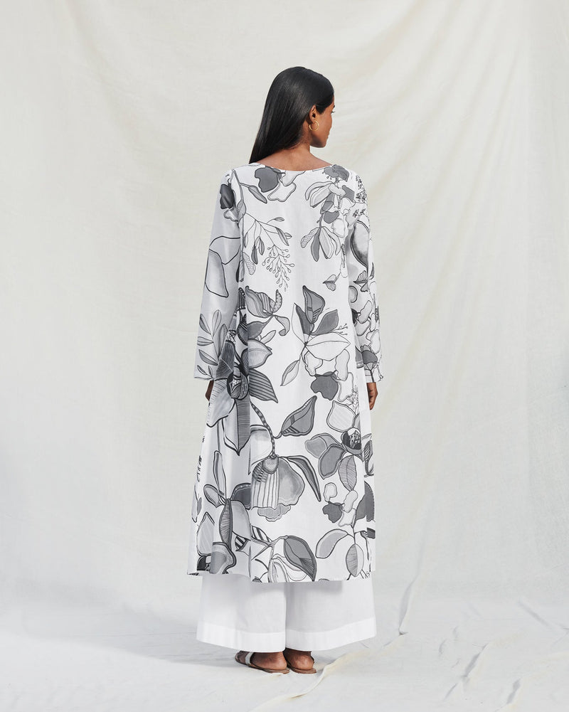 Boat Neck Kurta - Black & White