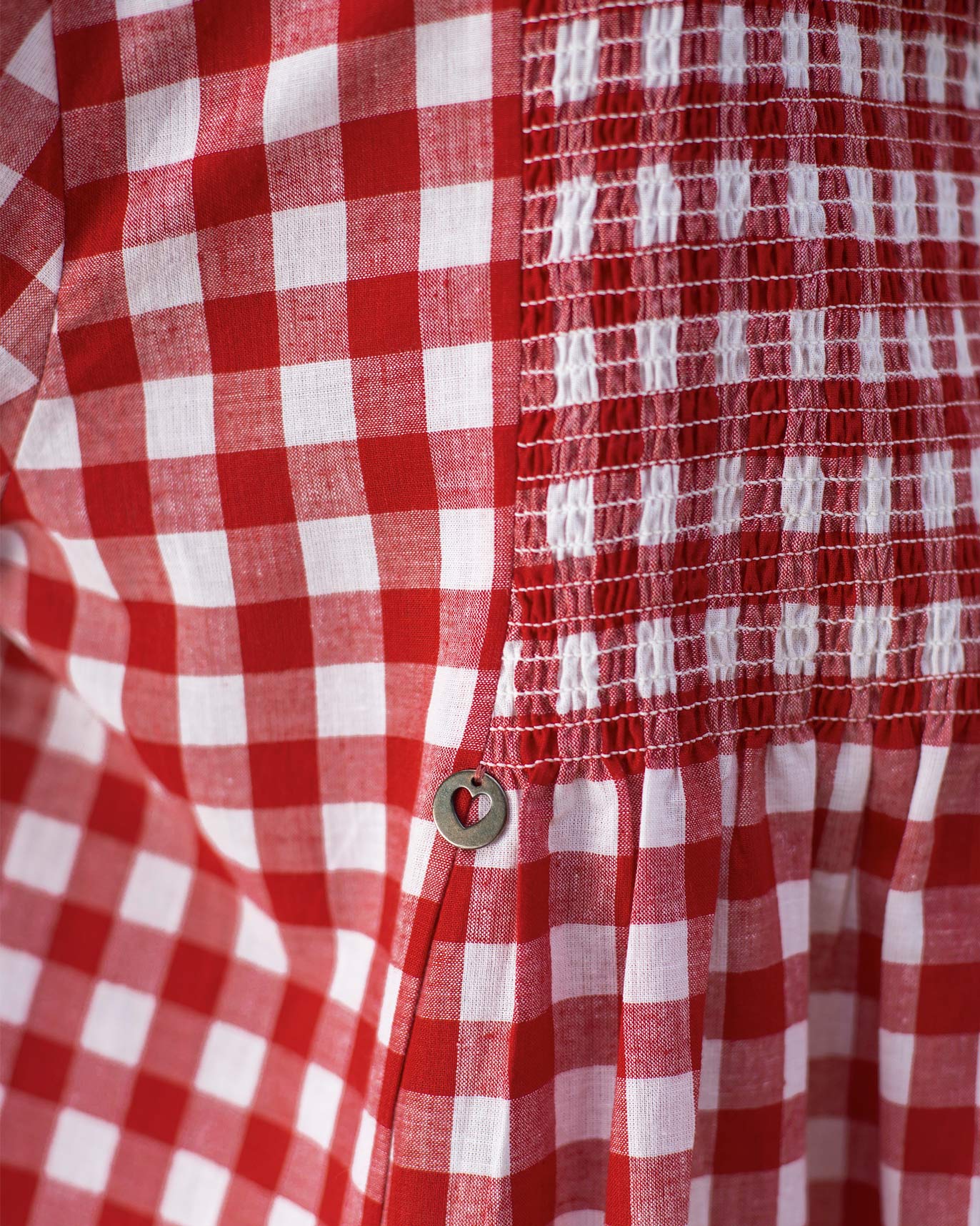 Smocked Back Kurta - Red & White