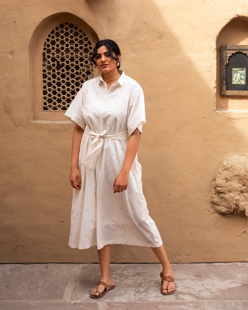 Big Shirt Dress with Slip - Ivory