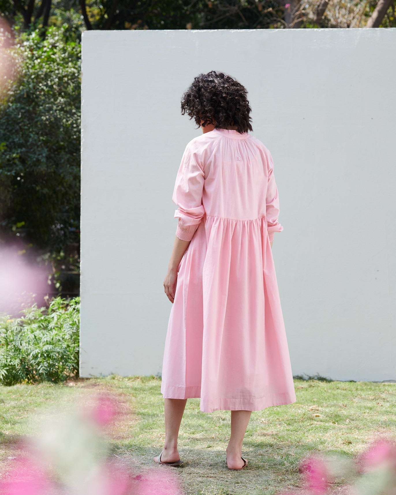 Gathered Dress With Slip - Pink