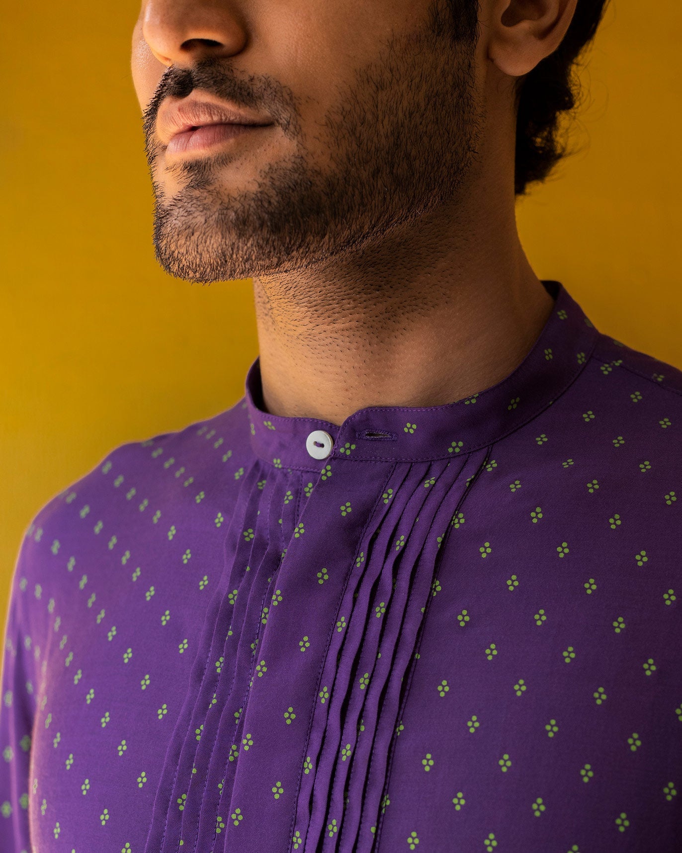 Front Pleat Kurta - Purple & Green