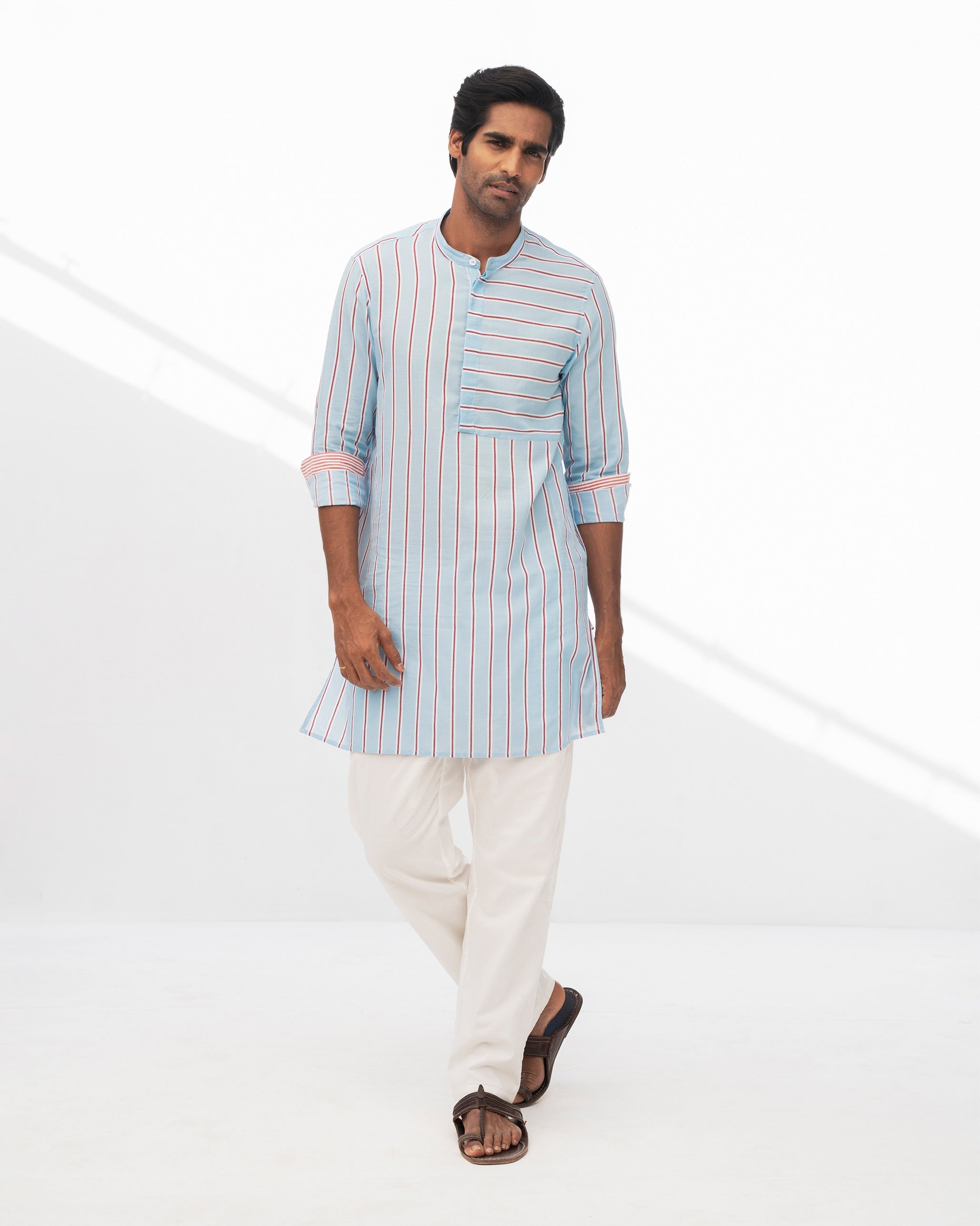 Panel Kurta - Blue & Red Stripe