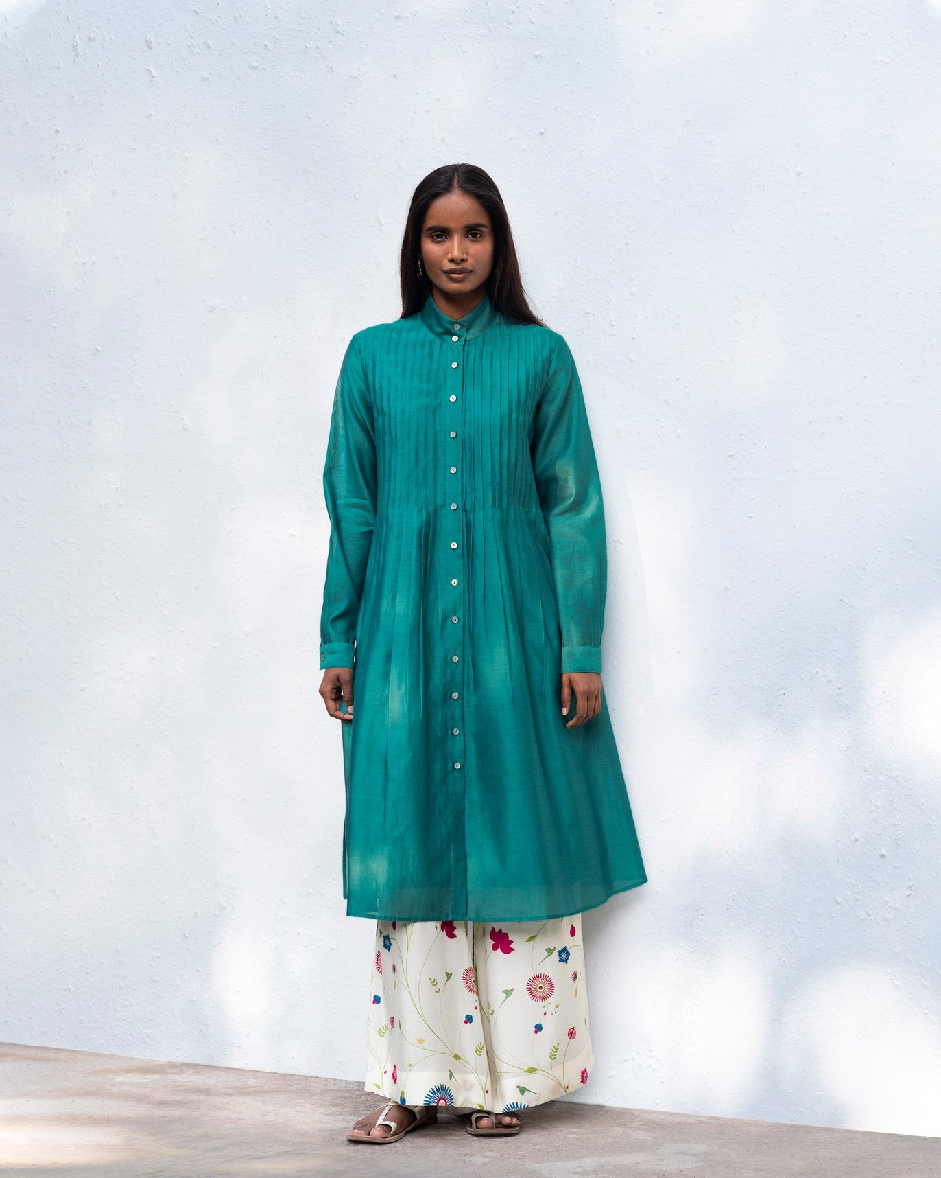 Pin Tuck kurta with Slip - Teal