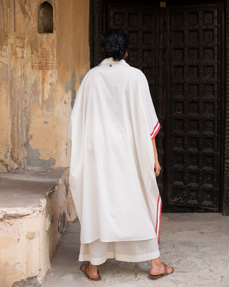 Collared Kaftan - Ivory & Red