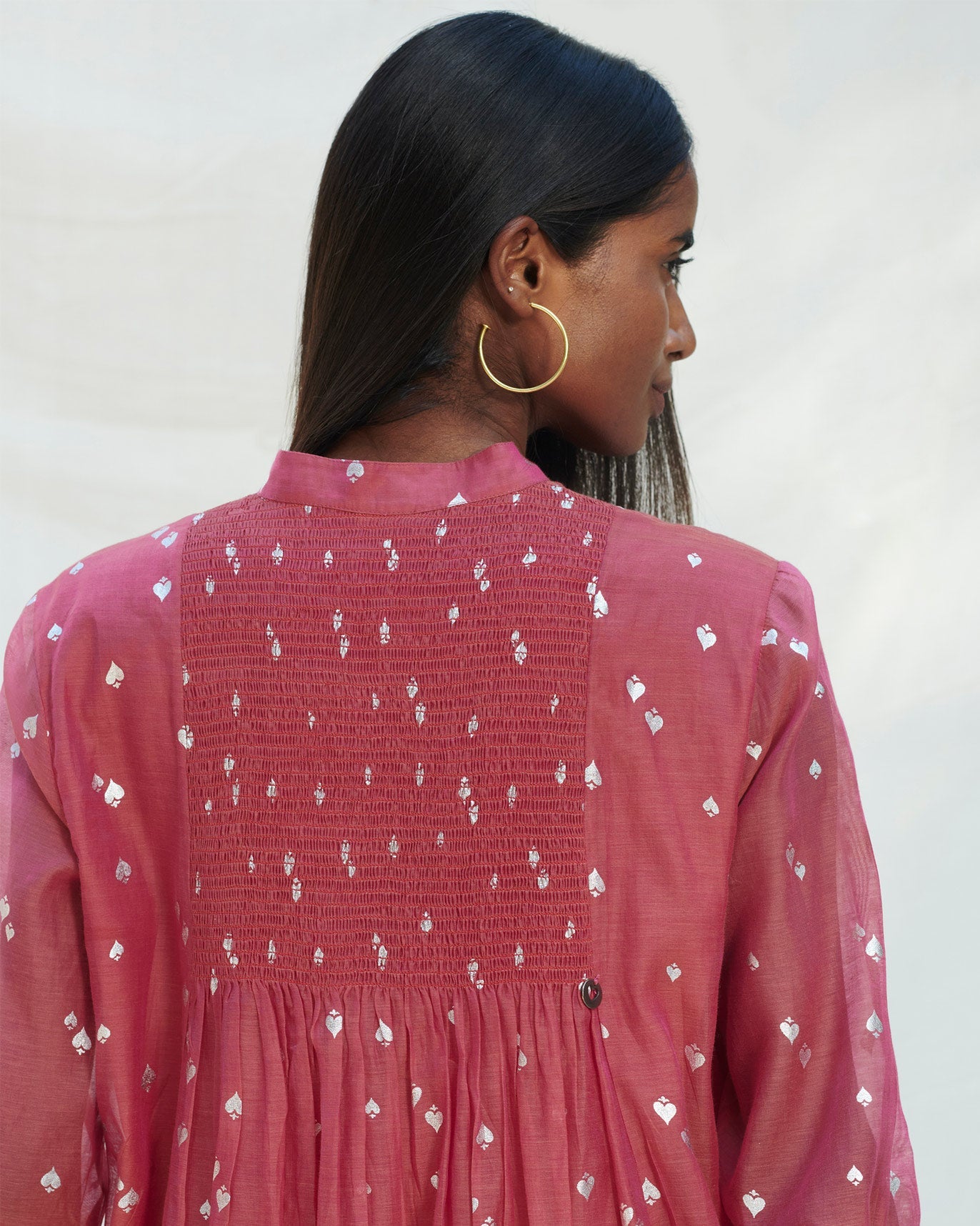 Smocked Back Kurta - Brick Red