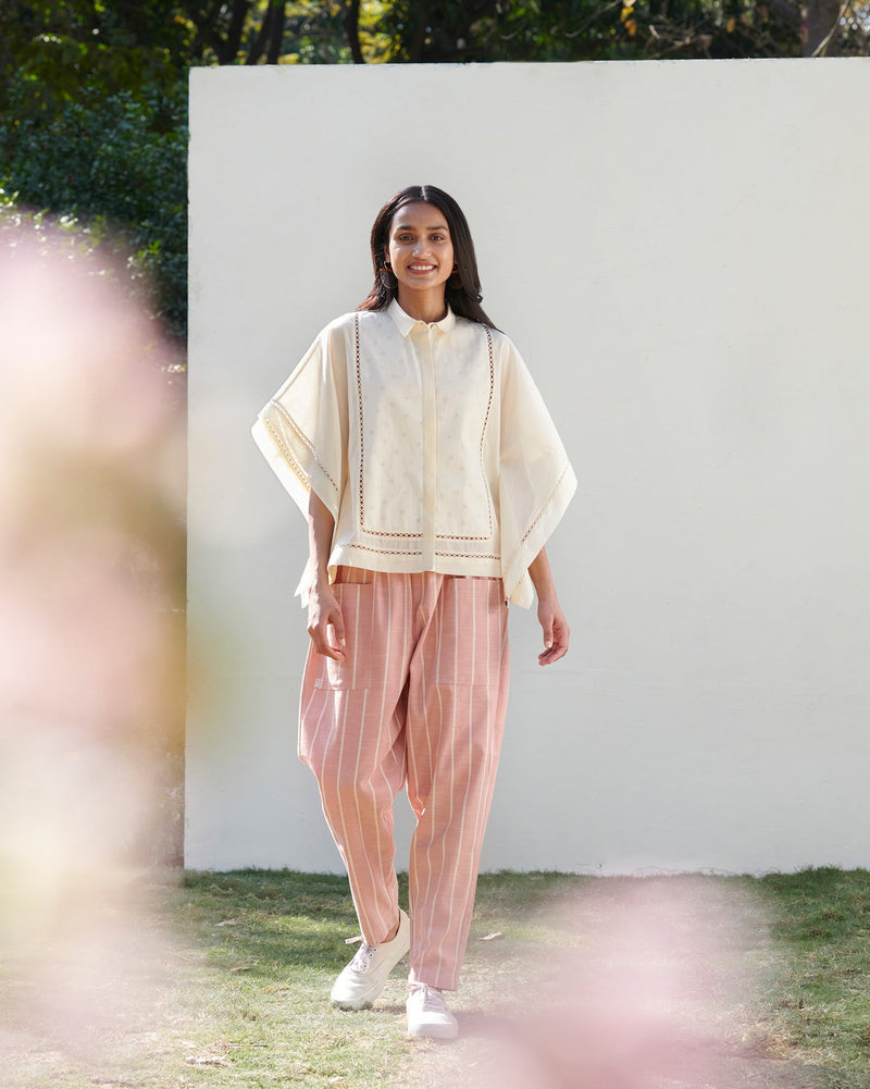 Narrow Drawstring Pants - Pink & Ivory