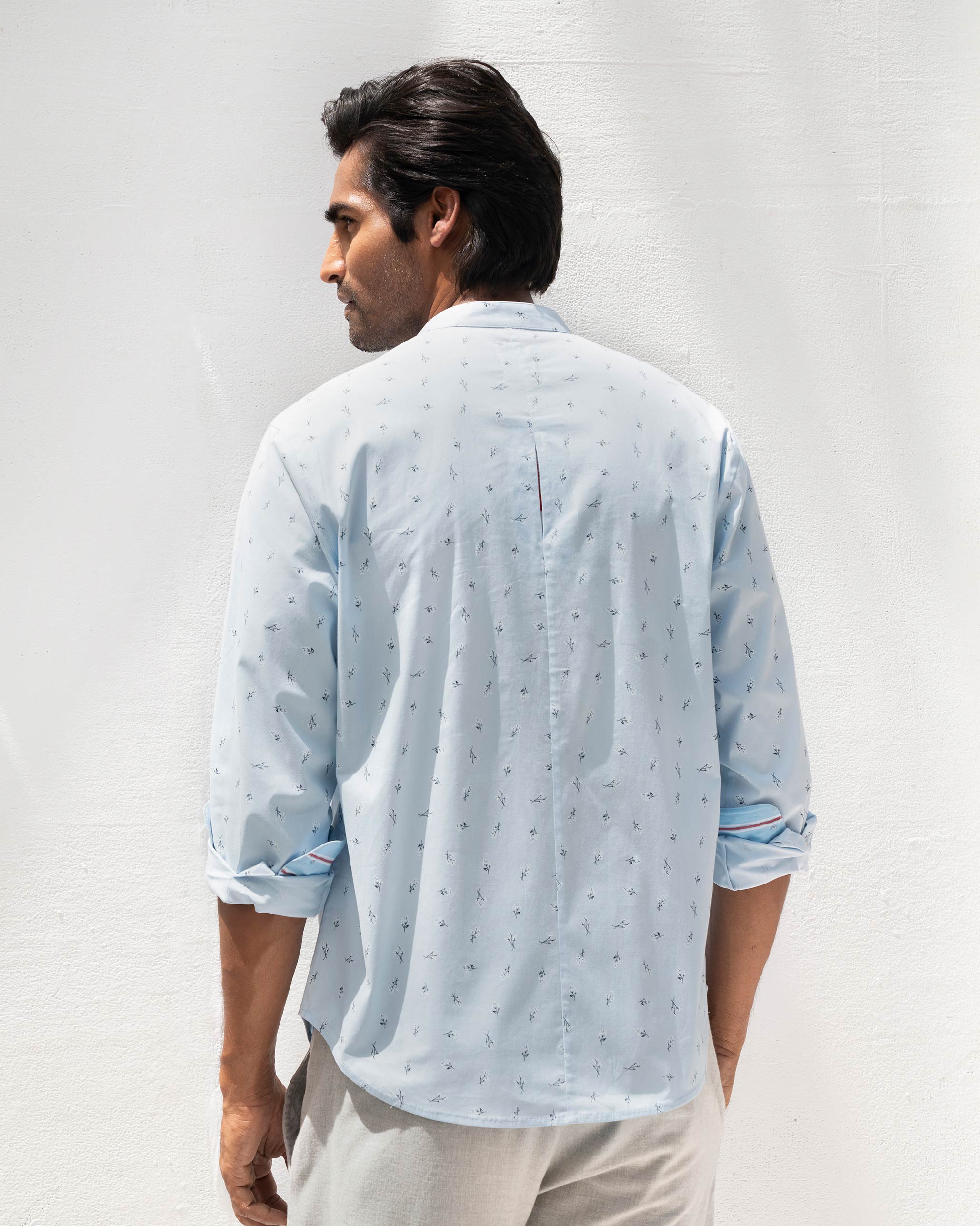 One Button Shirt - White & Blue