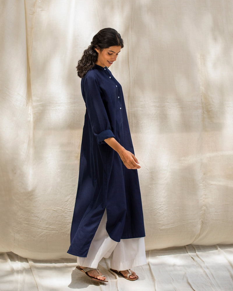 Smocked Back Kurta - Indigo