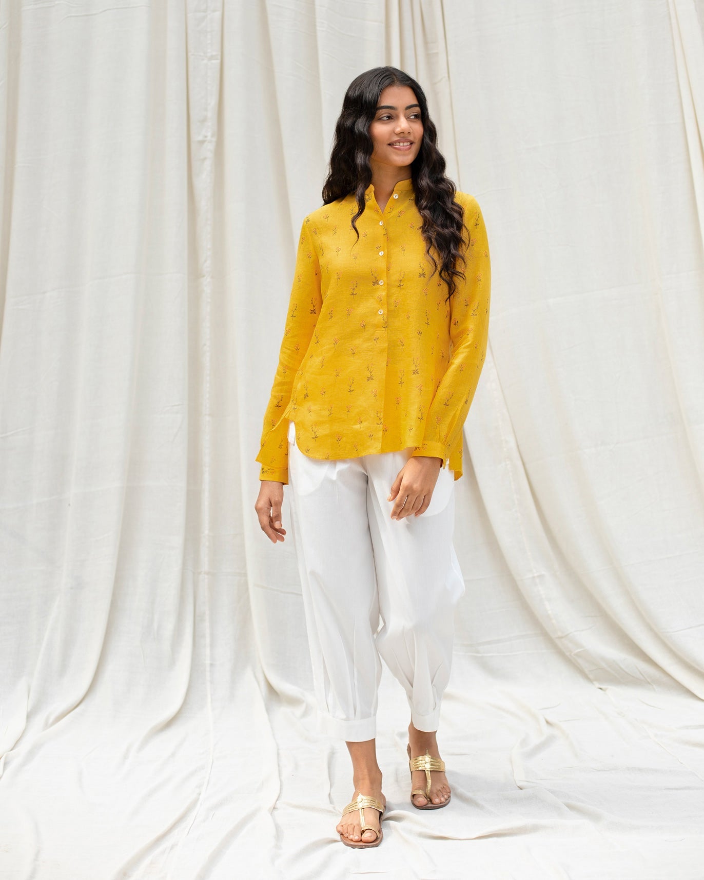 Mandarin Collar Top - Yellow