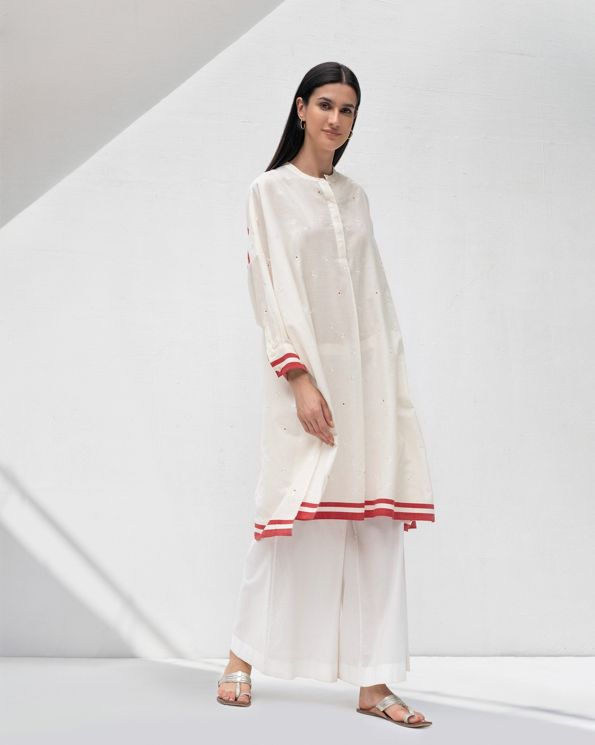 Lazy Weekend Tunic - Ivory & Red