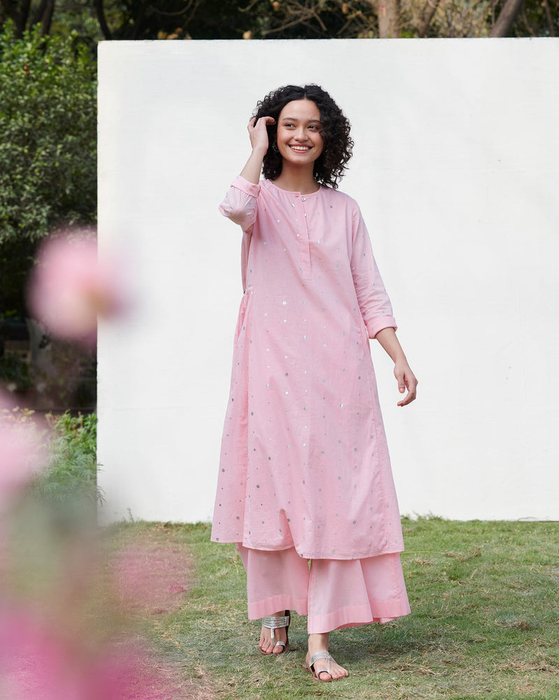 Gathered Pocket Kurta - Pink