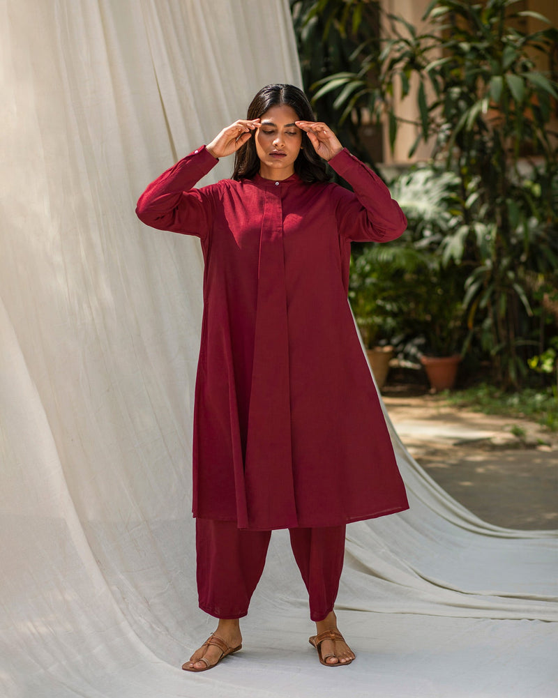 Box Pleat Kurta - Red