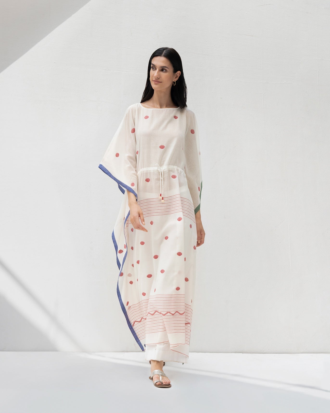 Drawstring Kaftan - Ivory & Red