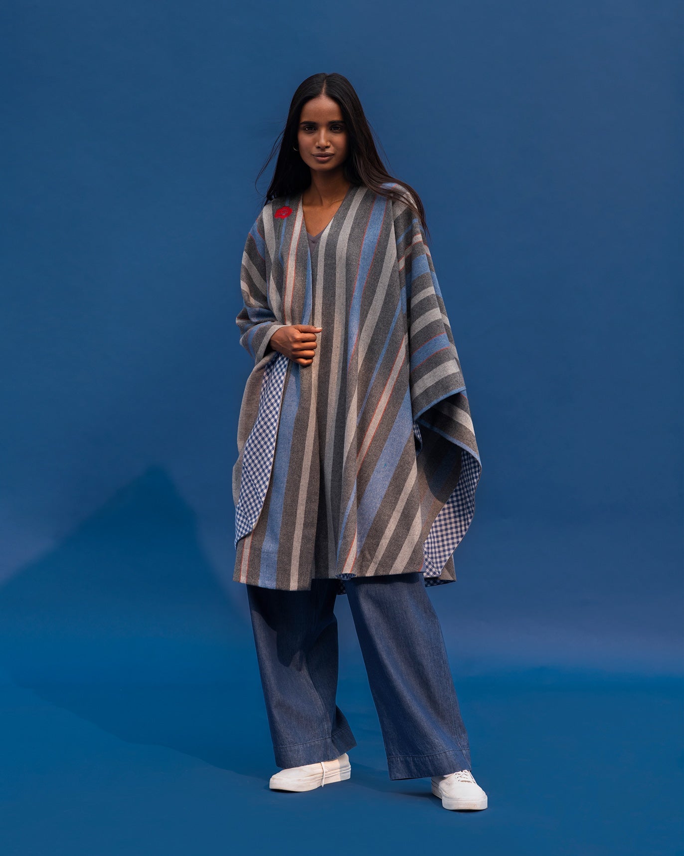 Woolen Cape - Grey and Blue