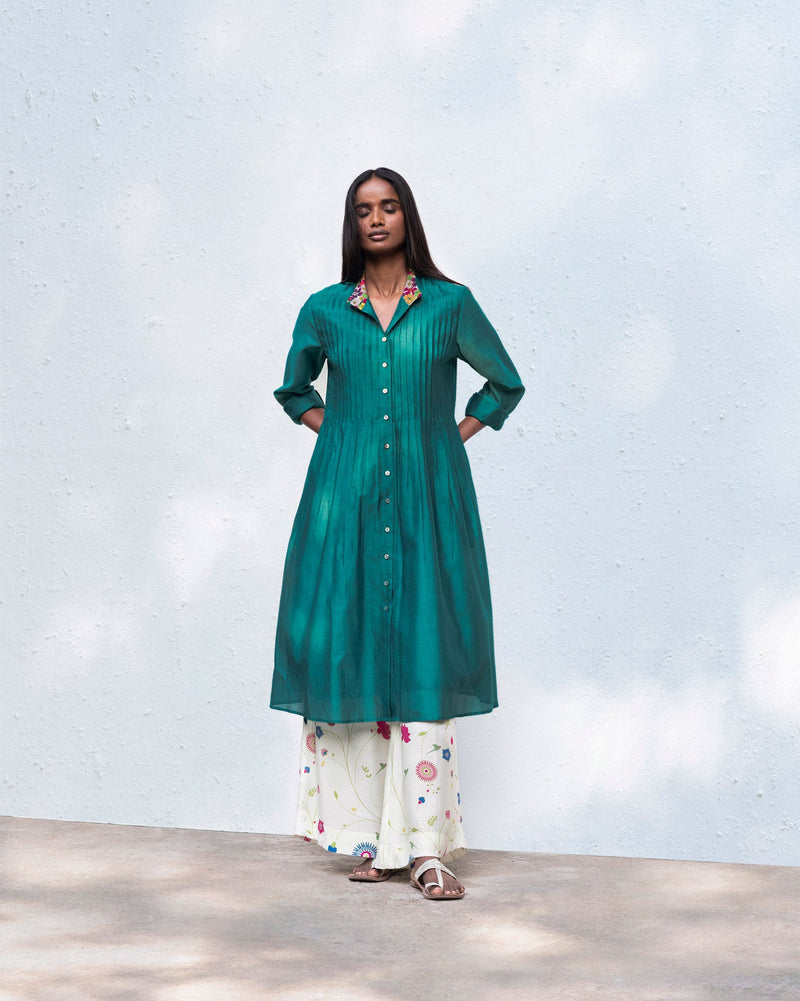 Pin Tuck kurta with Slip - Teal