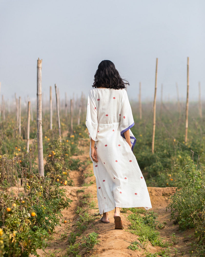 Drawstring Kaftan - Ivory & Red