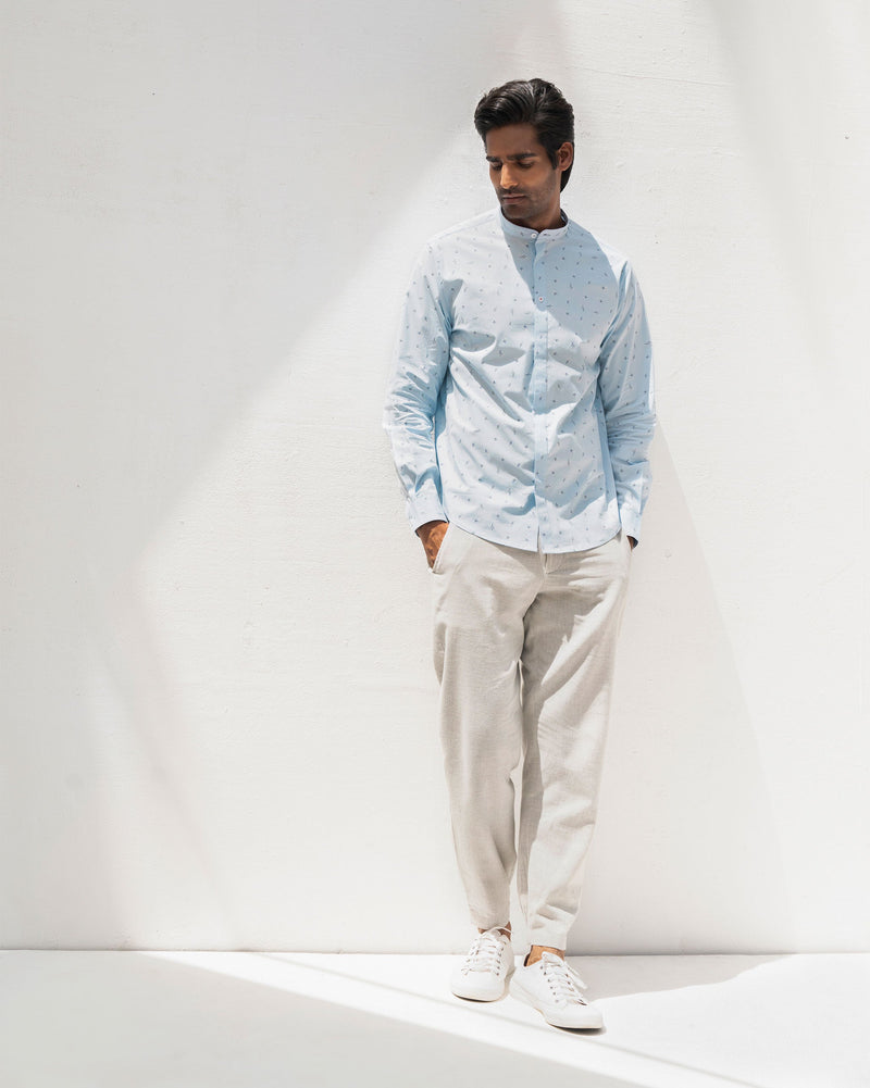 One Button Shirt - White & Blue